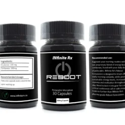 3 bottles INfinite Rx brand Reboot model wellness supplement container with a sleek secure closure